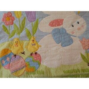Set Of 6 Blossoms & Blooms Blue Spring Flowers Chicks Bunny Placemats 18”x12.5”